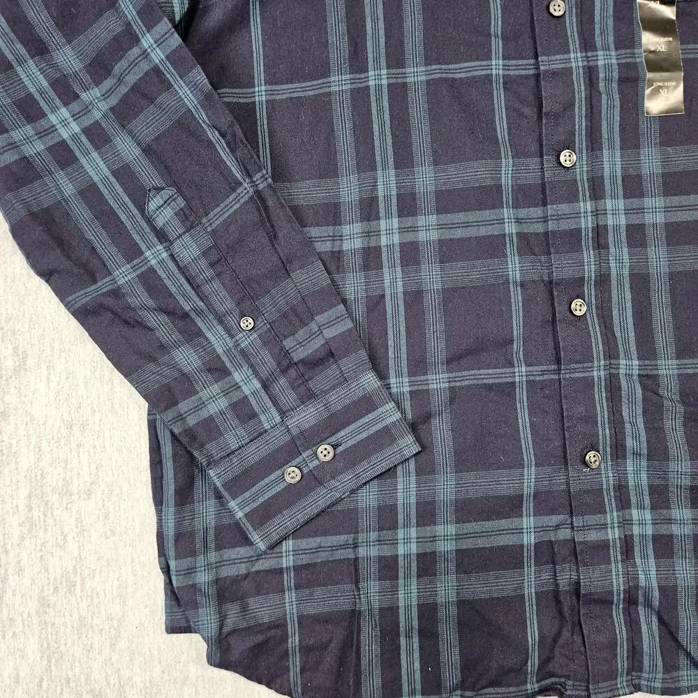 Banana Republic Shirt Mens XL Blue Plaid Flannel Button Up Long Sleeve